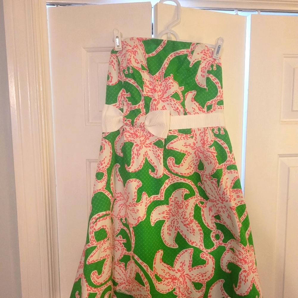 Pink and Green "Jumbo Lilly" Strapless Sundress